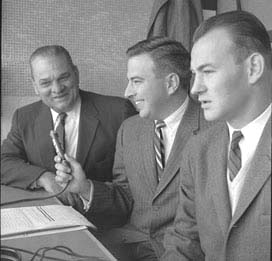 Bill Fleming, Wally Teninga, Harry Kipke in press box