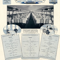 Dining hall on a Great Lakes Transit Co. steamer “Topical-Mac. Isl. Historical 1913-1949 (2/2)” folder, Box 7, Arnold Transit Co. Records