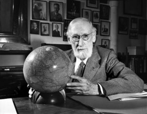 Professor William Hobbs with globe 