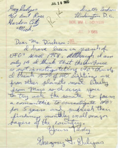 Letter to elected officials requesting a UFO investigation