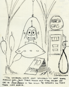 Cartoon depicting aliens refilling on "marsh gas"