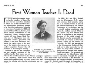 Michigan Alumnus article with headline "First Woman Teacher is Dead"