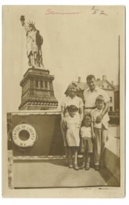 Maraniss family with the Statue of Liberty in the background