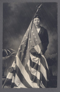 "Big Annie" Clemenc draped in an American flag