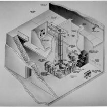 Black and white diagram showing parts of a nuclear reactor.