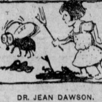 A cartoon showing Dr. Jean Dawson swatting a fly.