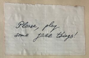 Note asking for the U-M band to play jazz from the Soviet Union