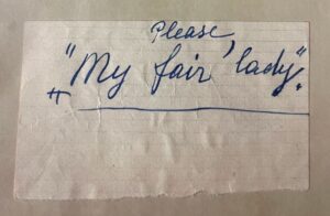 A note asking the U-M band to play "My Fair Lady."