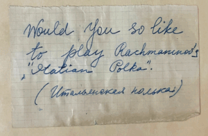 A note asking for the band to play an "Italian Polka."