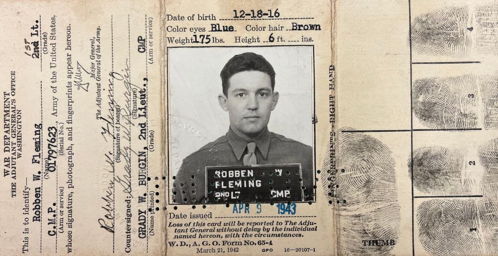 Robben Fleming's identification card from World War II.