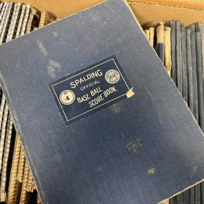 A baseball score book from the archives at the University of Michigan.
