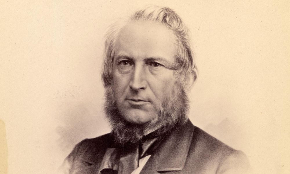 Henry Tappan, whose appointment as President of U-M was initially blocked due to his admission he'd visited a homeopathic doctor, wearing a suit and cravat.