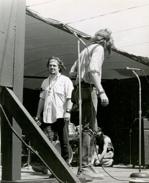 Jeep Holland getting the band warmed up circa 1967, with Jeep standing on the stage next to a singer.