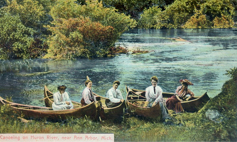 Women canoeing on the Huron River.