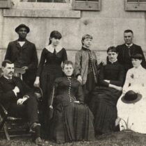 Staff from the U-M Homeopathic Hospital including men in suits and women in long gowns.