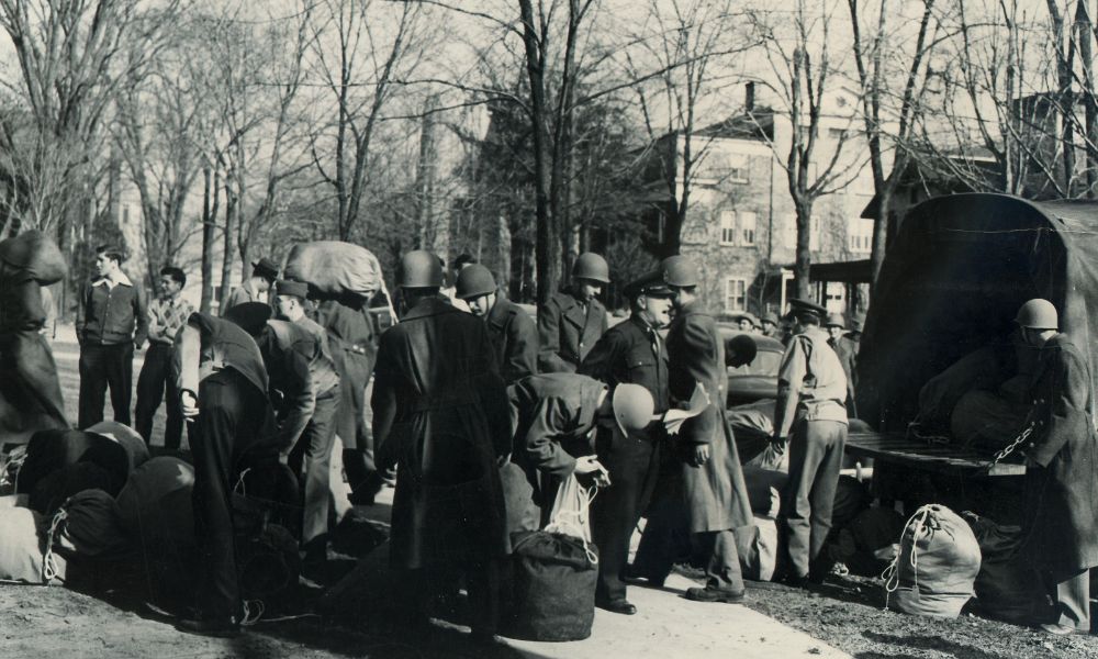 An army unit on campus circa 1940s
