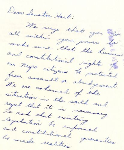 Letter from the Phil Hart collection urging him to preserve the rights of Black citizens.