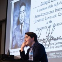 Researcher Brad Hammond at a Center for Japanese Studies event called “Remembering the University of Michigan’s Wartime Japanese American Workers.”