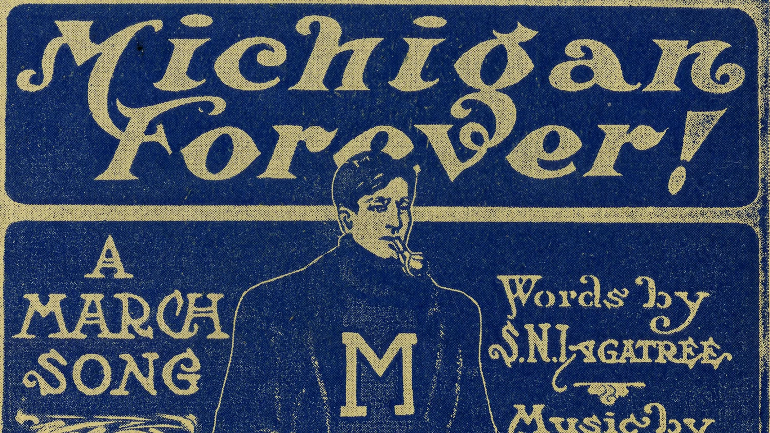 A postcard advertising sheet music for a song entitled "Michigan Forever!"