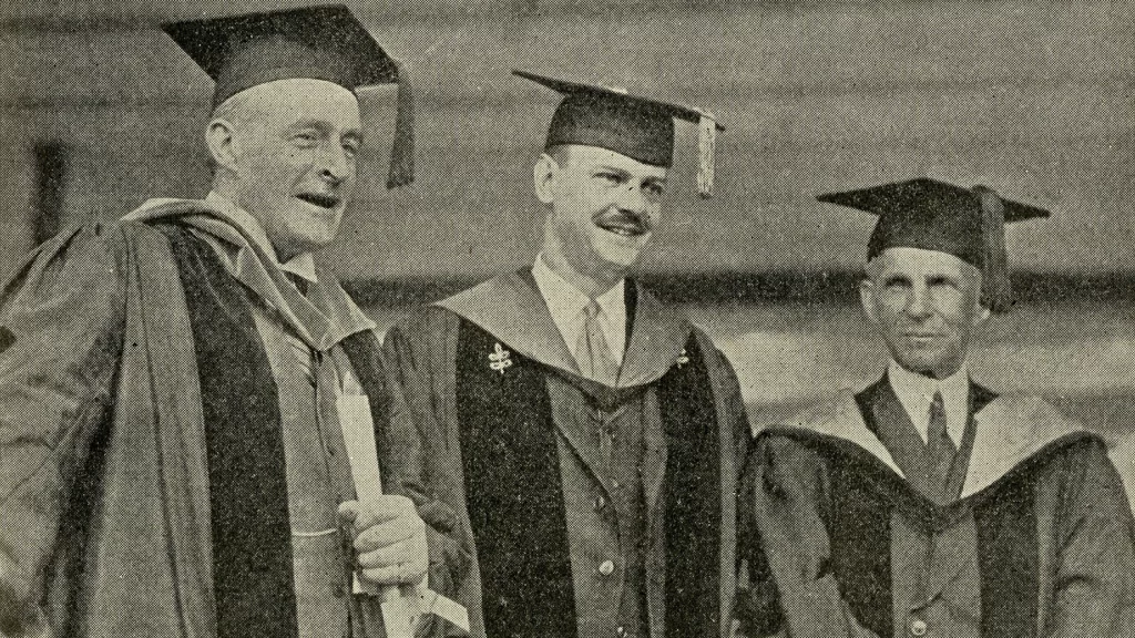 U-M President Clarence Cook Little and Henry Ford in commencement robes.
