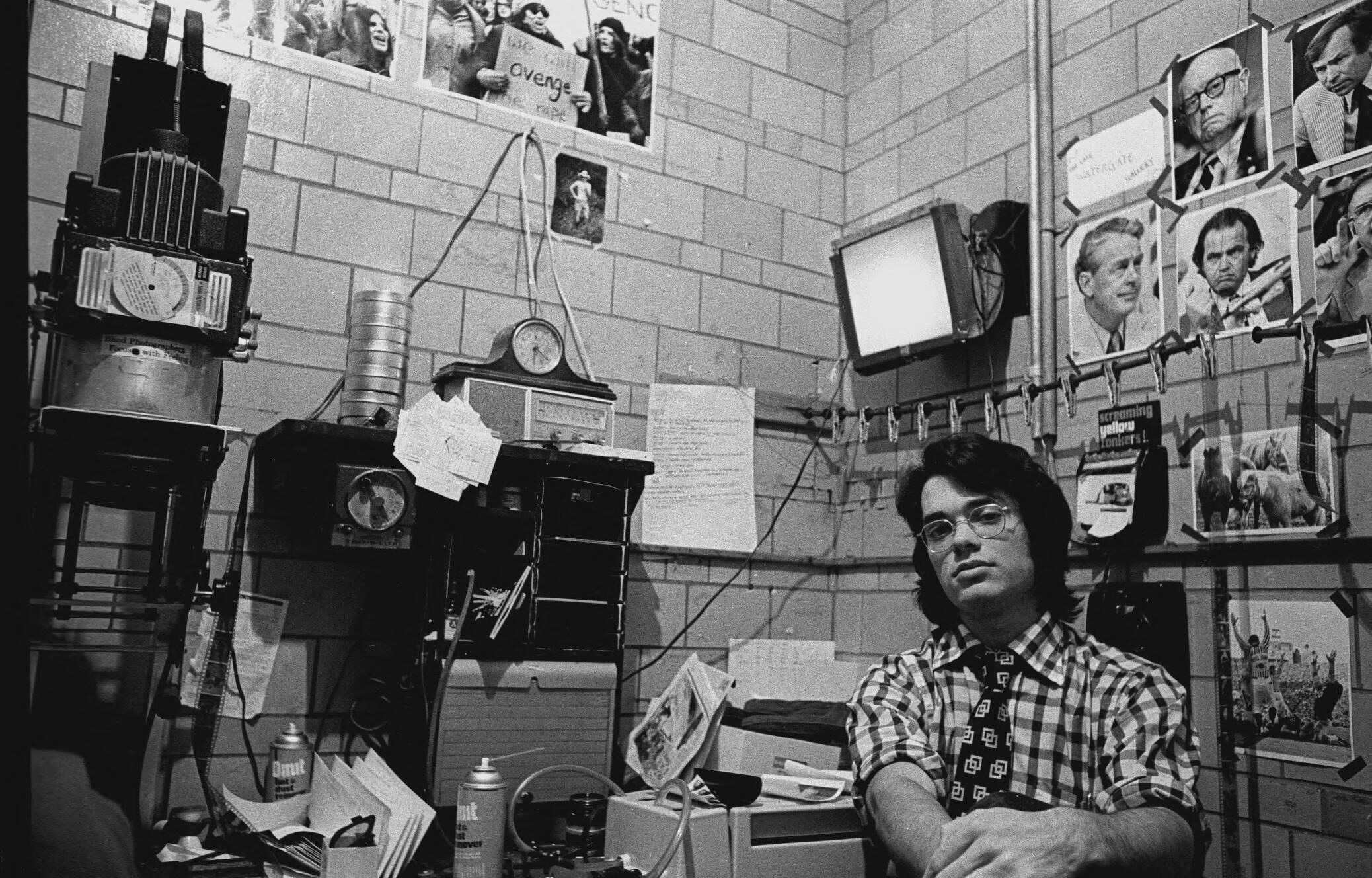 Michigan Daily Chief Photographer, David Margolick in the darkroom, 1975 or 1976. Copyright S. Kagan.