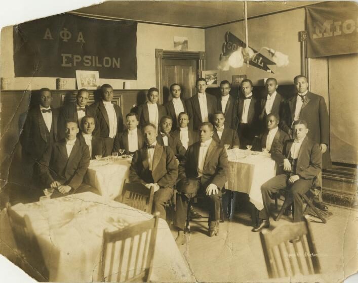 A photograph from the fifth annual banquet of the Alpha Phi Alpha fraternity on May 10, 1912.